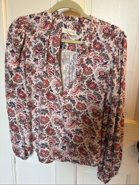 Treasure & Bond Cream Floral Blouse with Rose and Blue Print